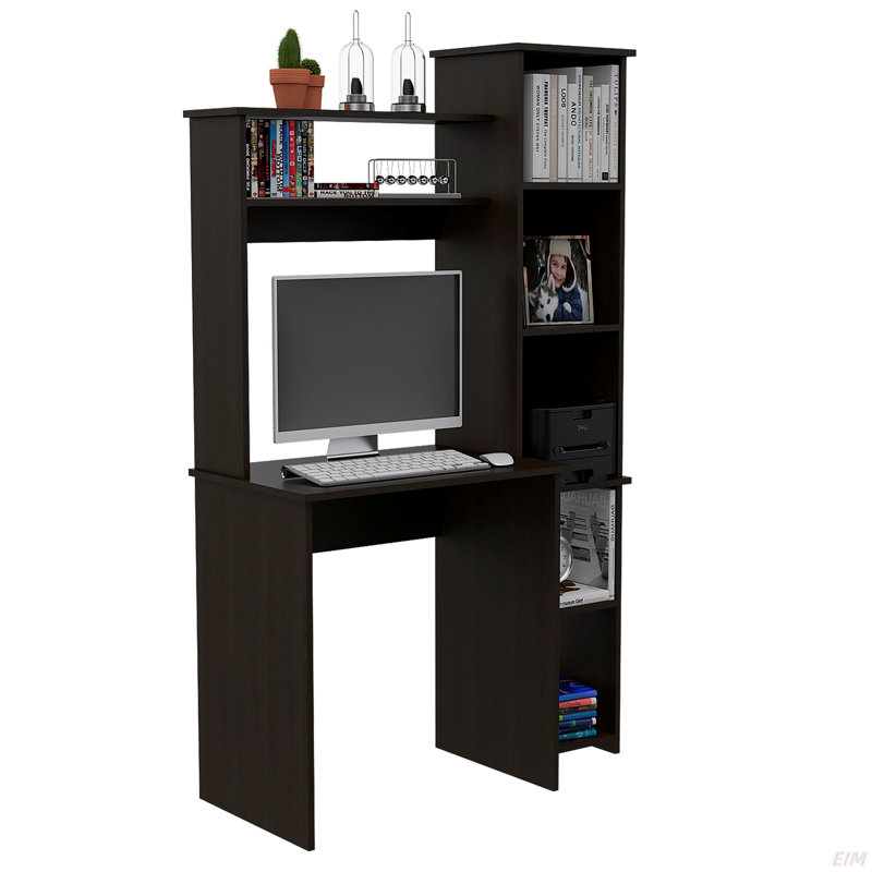 Bureau, cinq tablettes, deux tablettes supérieures (bureau), Noir