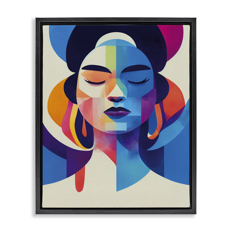  «Bold Hue Woman's Face», art mural encadré flottant par Incado, H 31 po x l 25 po, Cadre flottant noir de jais