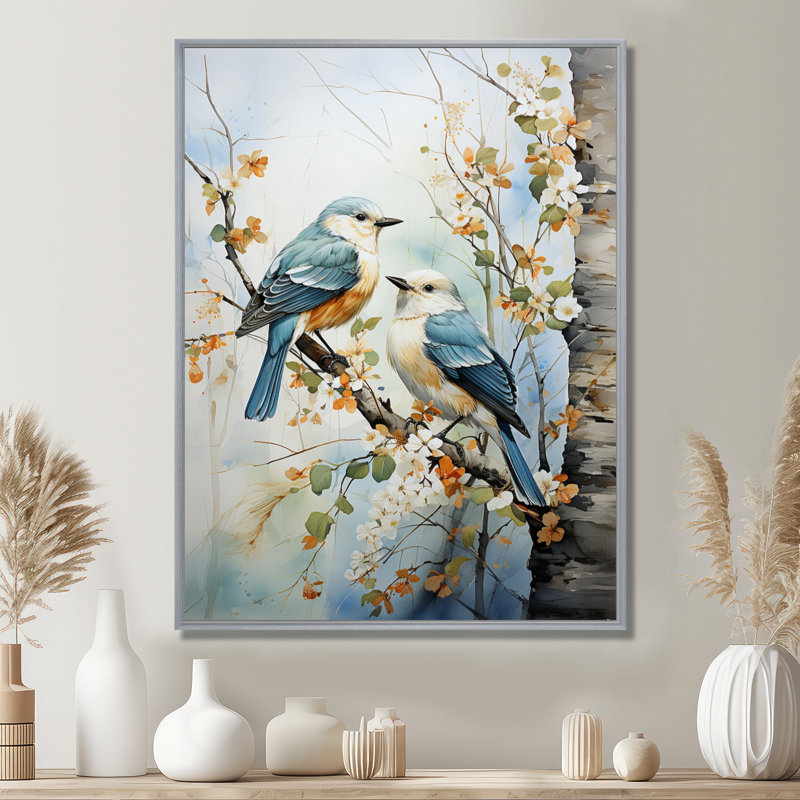 «Birds On Amercian Basswood Tree Bird», art sur toile, arbres, H 32 po x l 16 po x P 1 po, Cadre argenté flottant