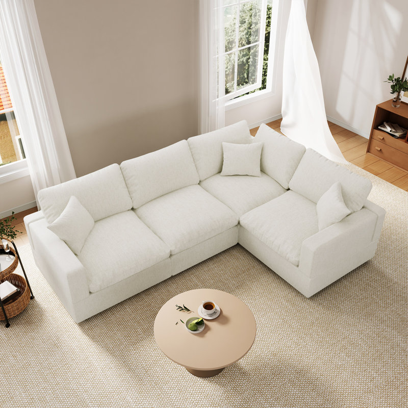 Canapé de coin modulaire avec housse amovible pour salon, Crème, 4