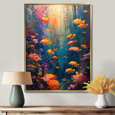 Blue Orange Coral Marine Fish Life II - Coral Wall Art Living Room