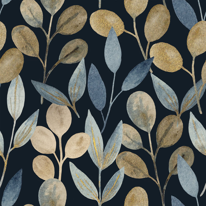 Dark Wallpaper With Gold Leaves Peel And Stick And Prepasted B1403Vinyl, 2.08' W x 18.75' L
