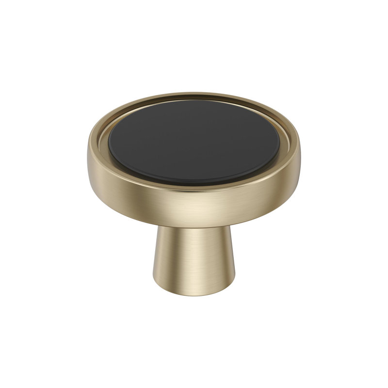 Matte Black and Golden Champagne Round Cabinet Knob