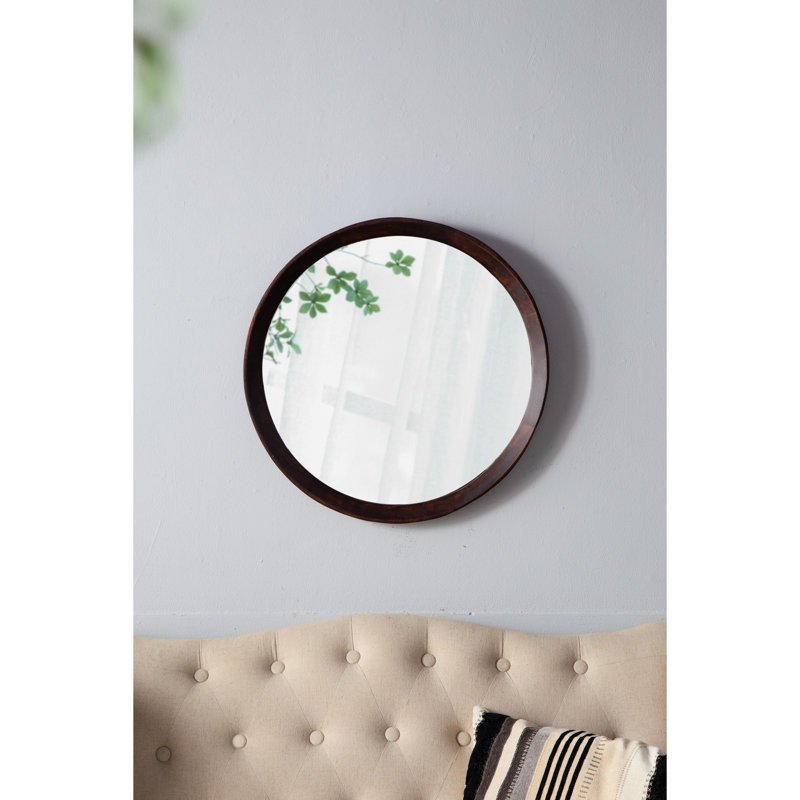Miroir mural 20 po x 1,5 po en bois de manguier. Article de décoration de salle de bain et de vestibule. Cadre solide de 19,8 po x 19,8 po x 1,3 po, 4,3 lb, décor transitionnel brun foncé de 20 po pour le vestibule. Couleur