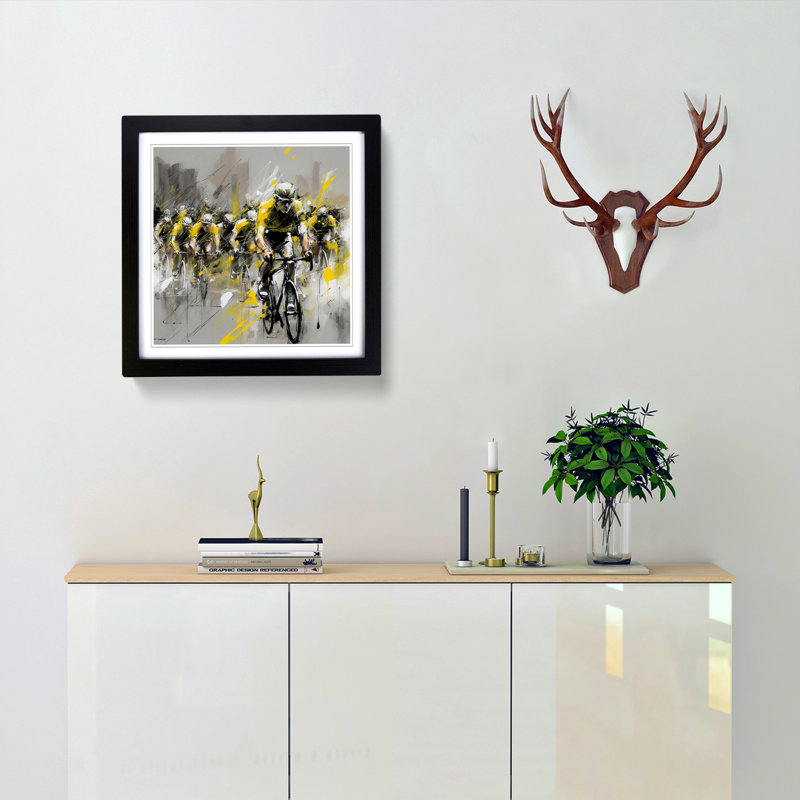 Tour De France Gestural Art - Single Picture Frame Print on Wood, Black
