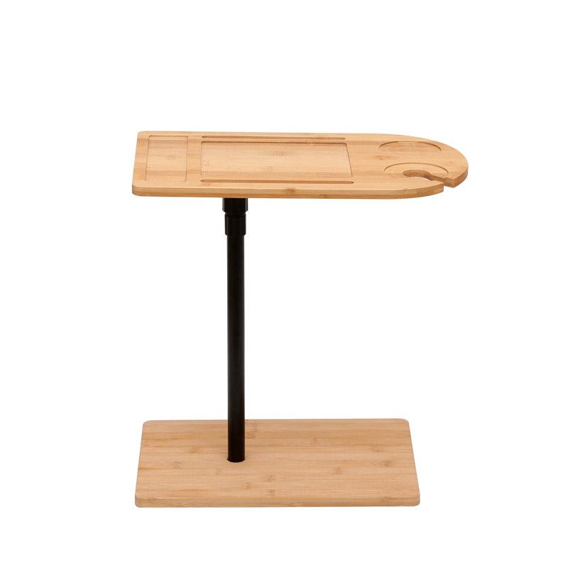 Couch Tray Table Bamboo Height Adjustable Side Table For Sofa C-Shaped Oval End Tables With Slots For Bed & Chairs In Living Room & Bedroom (Oval + Rectangle)