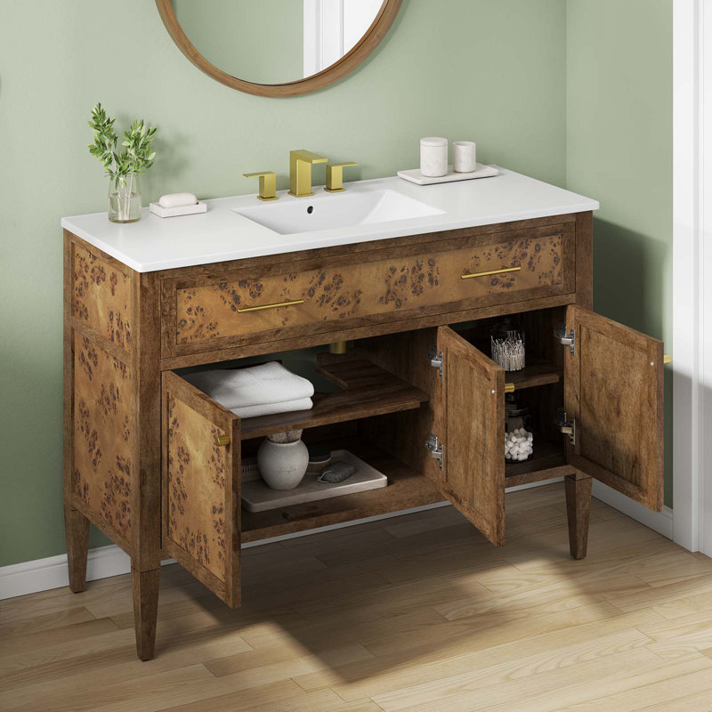 Meuble-lavabo sur pied simple 48 po avec plateau en bois manufacturé Modway Elysian, Blanc, Brun