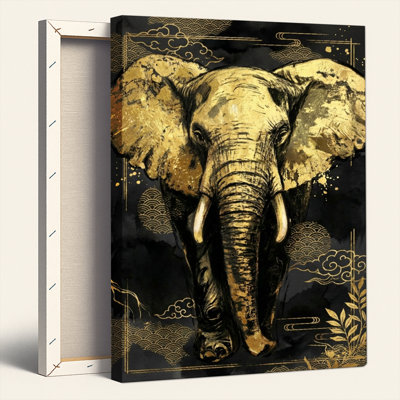 Golden Elephant Canvas Wall Art Oil Painting Print Set Of 1