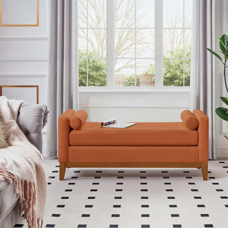 Élégant banc rembourré avec 2 coussins, Orange
