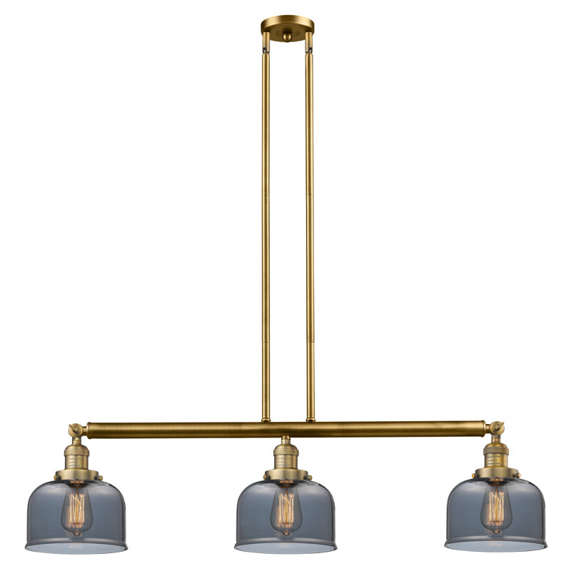 Jebediah 3-Light Metal Kitchen Island Pendant with Glass Shades, Matte Black, No Bulb Included, Plated Smoked