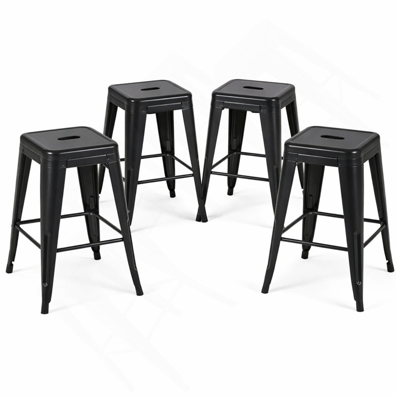 Tabouret à hauteur de comptoir 24 po, tabourets de bar en métal sans dossier, ensemble de 4, non empilable, amovible et facile à assembler, conception peu encombrante pour îlot de cuisine / bar / café / salle à manger