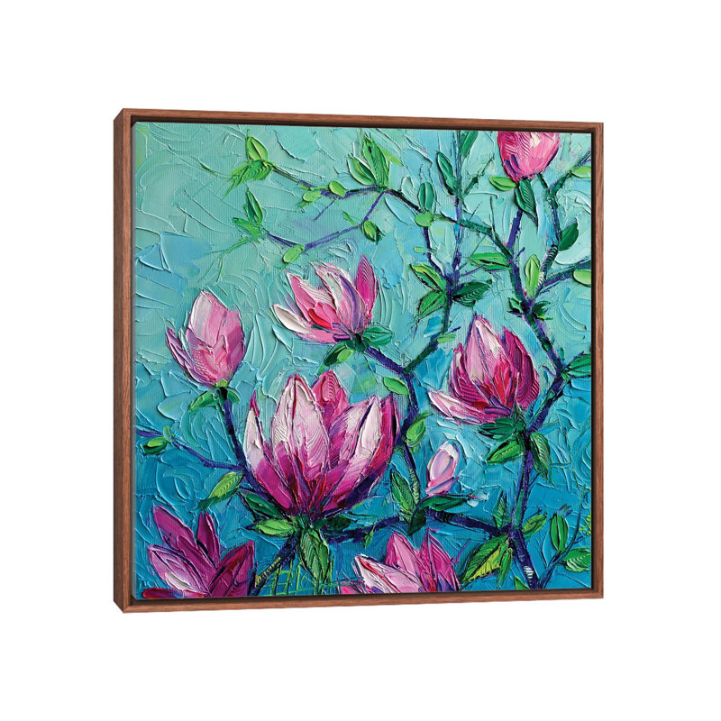 Magnolias by David Stribbling - Painting on Canvas, Brown Framed, 66.04 cm H x 66.04 cm W