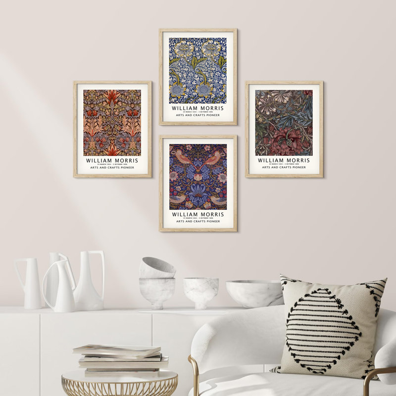 «Botanical Pattern Collage» encadré sur papier, 4 pièces par William Morris, H 10 po x l 8 po, Naturel