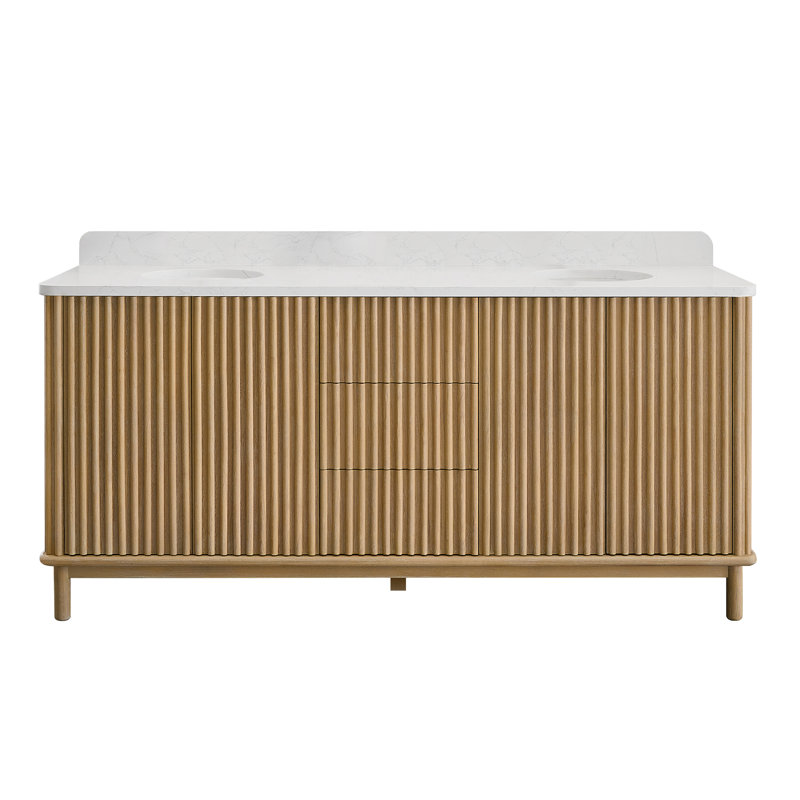 Meuble-lavabo double 72 po en gris cendré délavé avec plateau en pierre composite Séoul