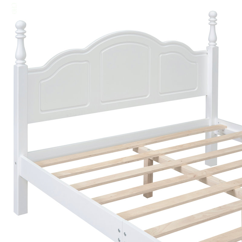 Structure de lit double en bois pleine grandeur, lit plateforme de style rétro avec support en lattes de bois, Lit double