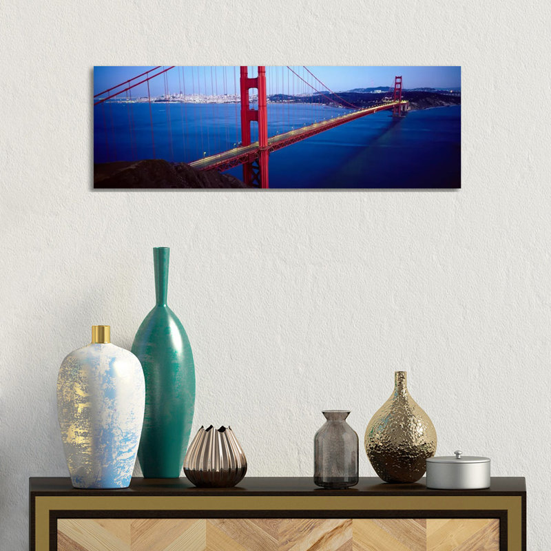 San Francisco Skyline Cityscape (Golden Gate Bridge) - Wrapped Canvas Panoramic Print, 30.48 cm H x 91.44 cm W x 1.91 cm D