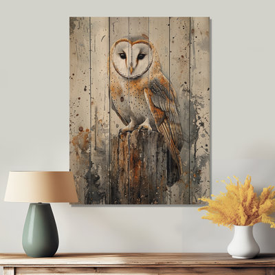 Barn Owl At Twilight II - Owl Animal Wood Print - On Natural Pine Wood