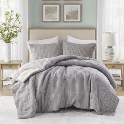 Édredon double / grand 3 pièces -, riche en coton et rembourré, tissé, rembourrage en tissu gris,