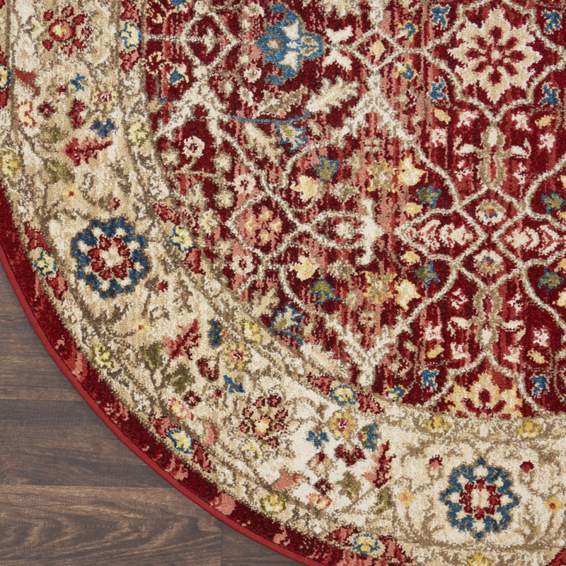 Tapis en polypropylène tissé à la machine en brique / beige, Rond 4 pi