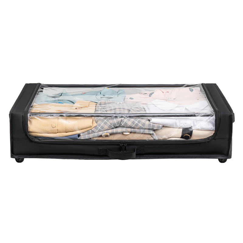 Space-Saving Under-Bed Storage Organizers with Clear Lid, Rolling Wheels, and Multi-Purpose Design