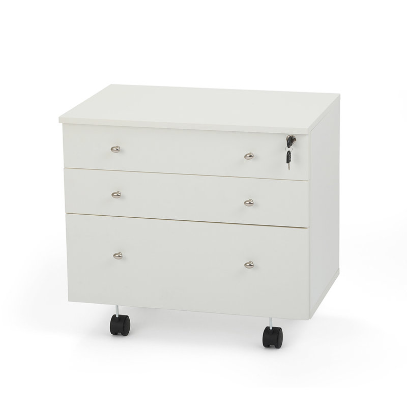 White Ash 3-Drawer Portable Storage Cabinet with Locking Casters