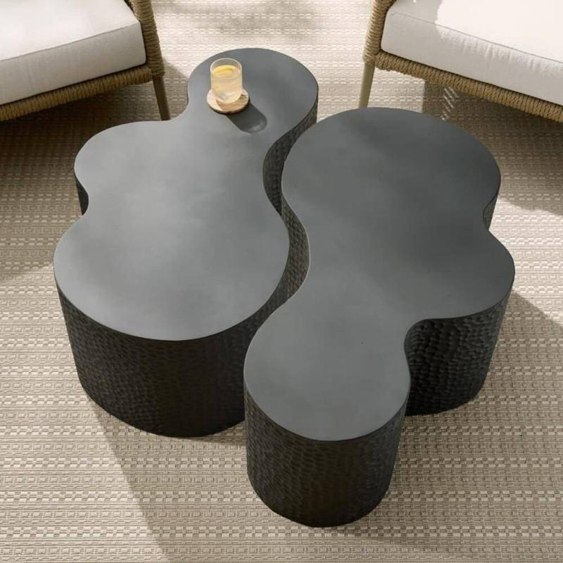 Indio Outdoor Free Form Coffee Table, Matte Black, 14" H x 37" L x 22" W
