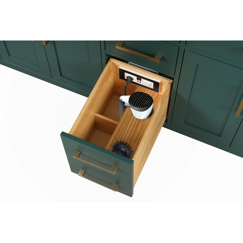 Meuble-lavabo double 84,00 po avec plateau en quartz Stefaun, Vert