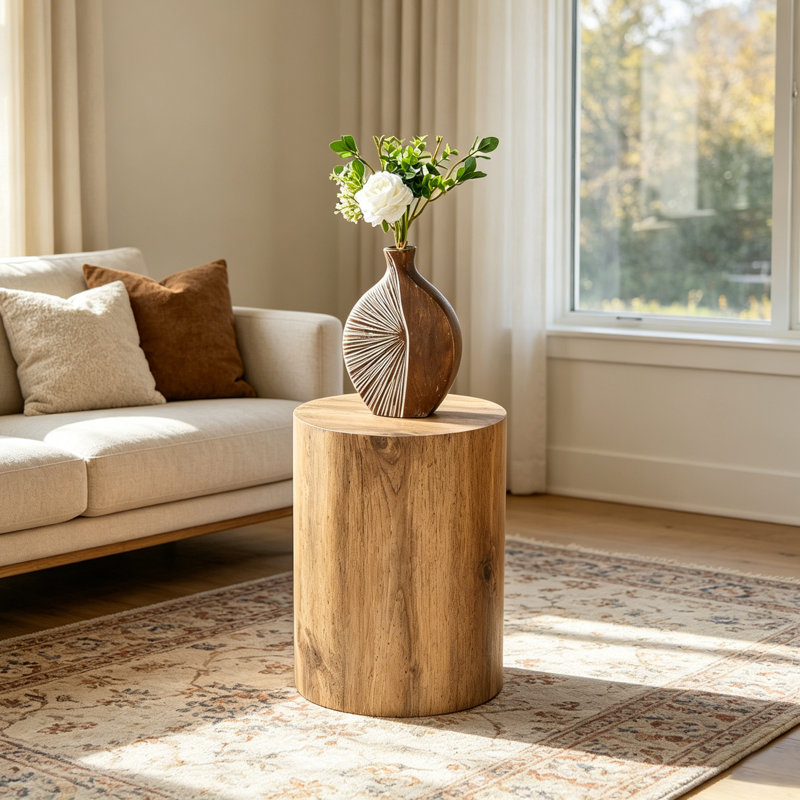 Table d'appoint ronde en bois avec conception cylindrique
