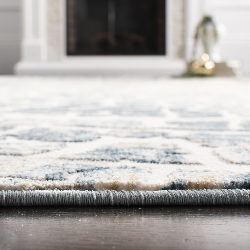 Tapis crème / bleu sarcelle, Tapis de couloir 2 pi x 8 pi
