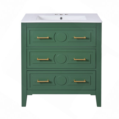Bathroom Vanity With Ceramic Sink Combo, Free Standing Single Vanity Set With 3 Drawers, Solid Wood Frame Bathroom Storage Cabinet