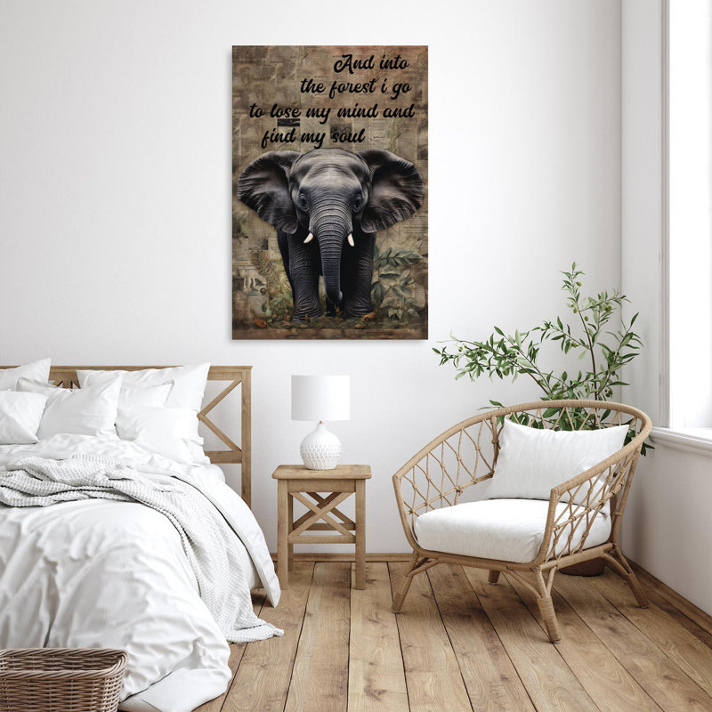 Elephant And Into The Forest 1 - 1 Piece Rectangle Graphic Art Print On Wrapped Canvas, H 20 po x l 16 po x P 1,25 po