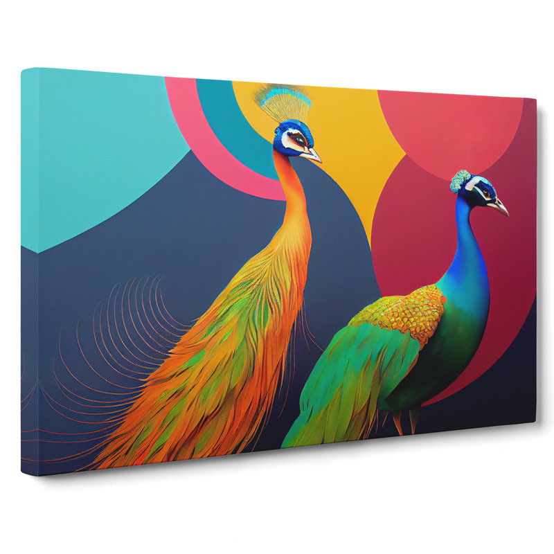 Two Peacocks Abstract - Wrapped Canvas, 50cm H x 76cm W x 3cm D