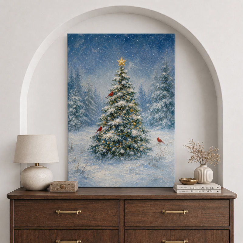 «Snowy Forest Christmas Tree», art de chambre à coucher, impression sur toile encadrée, H 18 po x l 12 po x P 1,5 po