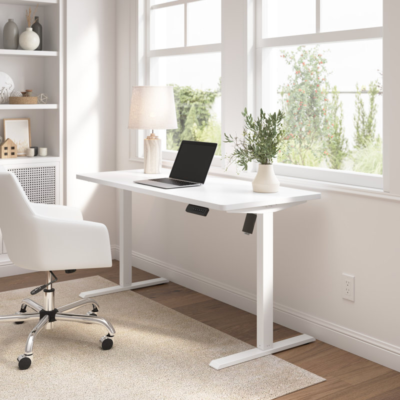Bureau réglable en hauteur Kaionna, Blanc / blanc