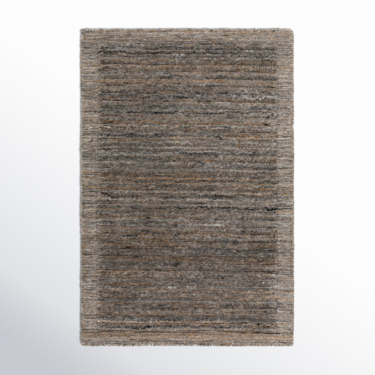 Felipa Striped Hand Knotted Recycled P.E.T. Area Rug in Dark Gray/Camel/Beige