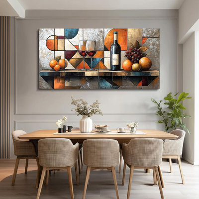 Toile, art mural pour la cuisine, décoration murale pour le salon, salle à manger, verre à vin, fruits, nature morte, géométrie, image abstraite, œuvre d'art, affiche de pub, 20 po x 40 po