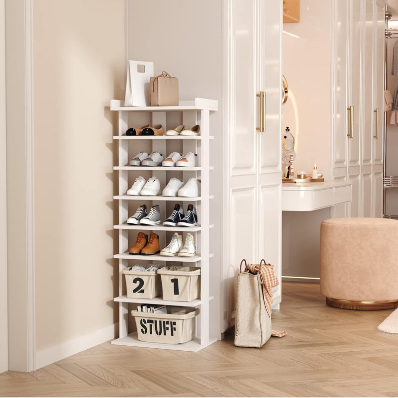 Range-chaussures autoportant en bois à 7 rangées de 45 po Bridgeview, Blanc