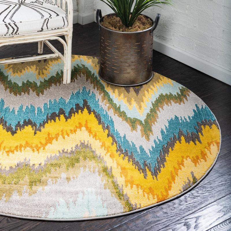 Albro Washable Chevron Indoor Rug, Round 8'