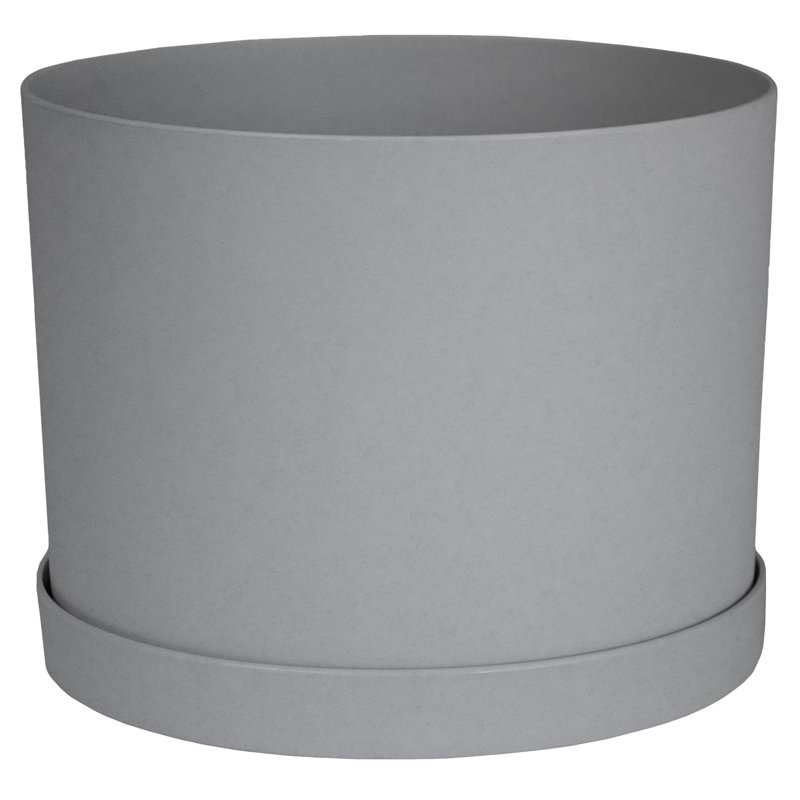 Modern Plastic Indoor/Outdoor Round Planter with Saucer, 5.125" H x 7" W x 7" D, Cement