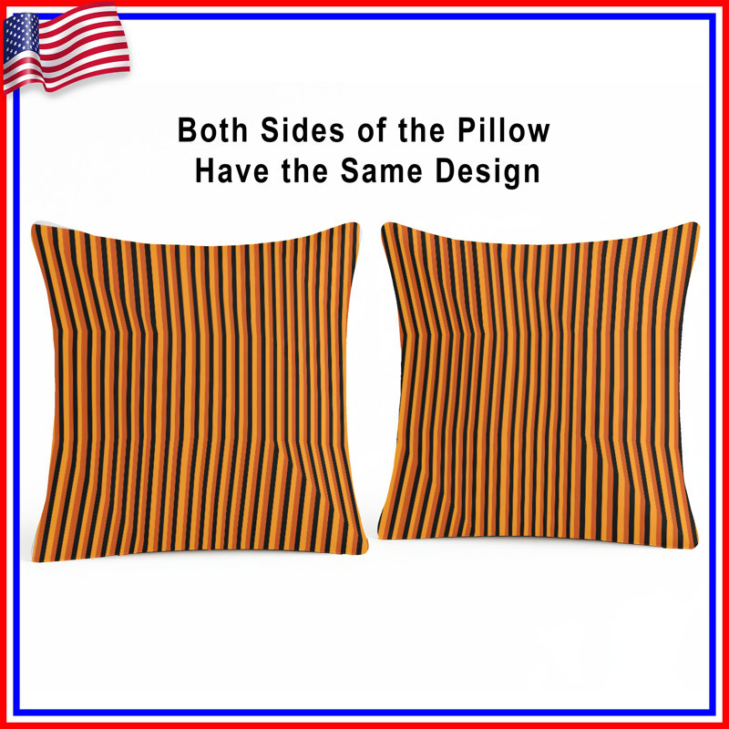 Coussin décoratif orange à rayures noires et noires, 26 x 26 inches