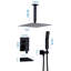 Système de douche moderne à fixation au plafond noir mat avec pomme de douche à haute pression, corps de valve à main, garniture brute et garniture inclus