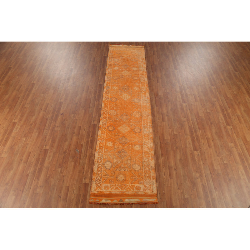 Tapis de couloir oriental vintage en laine orange Anatolian 3 x 12