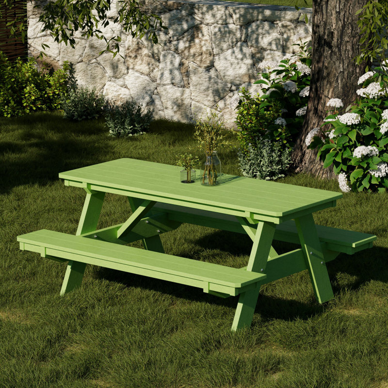 Table de pique-nique 72 "avec bancs attachés Heritage, Vert lime