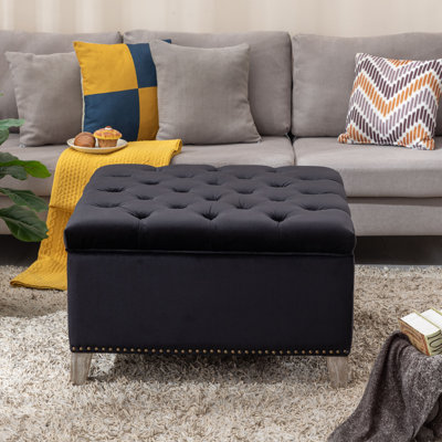 Pang 29.5" Velvet Square Storage Ottoman