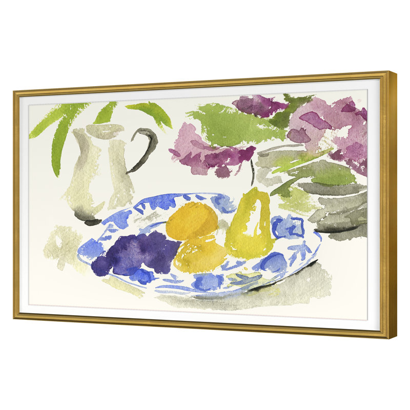 Blue Plate With Pears Print by Dana Gibson, Gold Framed, 18" H x 25" W x 1" D