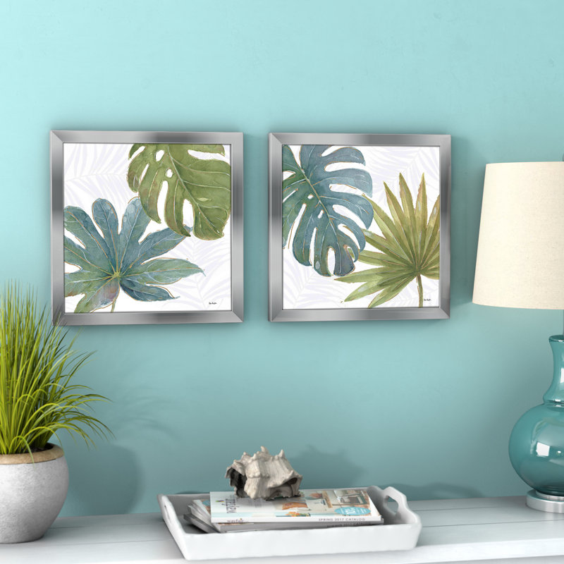 «Tropical Blush VII», ensemble de 2 reproductions d'aquarelles encadrées, H 16,5 po x l 33 po x p 1 po, Pas de tapis