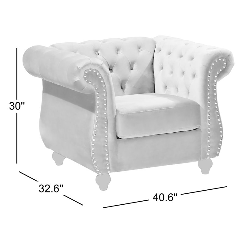 Feldt Velvet Chesterfield Chair, Ivory
