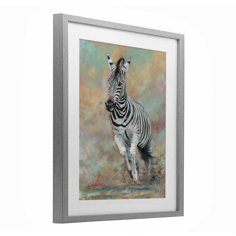 Reproduction sous verre sous le verre «Kicking Up More Dust», conception de David Stribble, Cadre de ferme gris