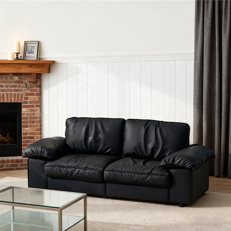 Canapé compact en similicuir 2 places noir (78,74 pouces) - Revêtement en similicuir doux et durable, rangement intégré dissimulé et conception de causeuse peu encombrante, idéal pour les petits salons, les studios et les appartements urbains