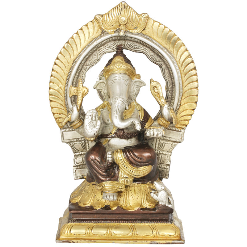 Figurine assise Ganesha avec Prabhavali, Or / argent